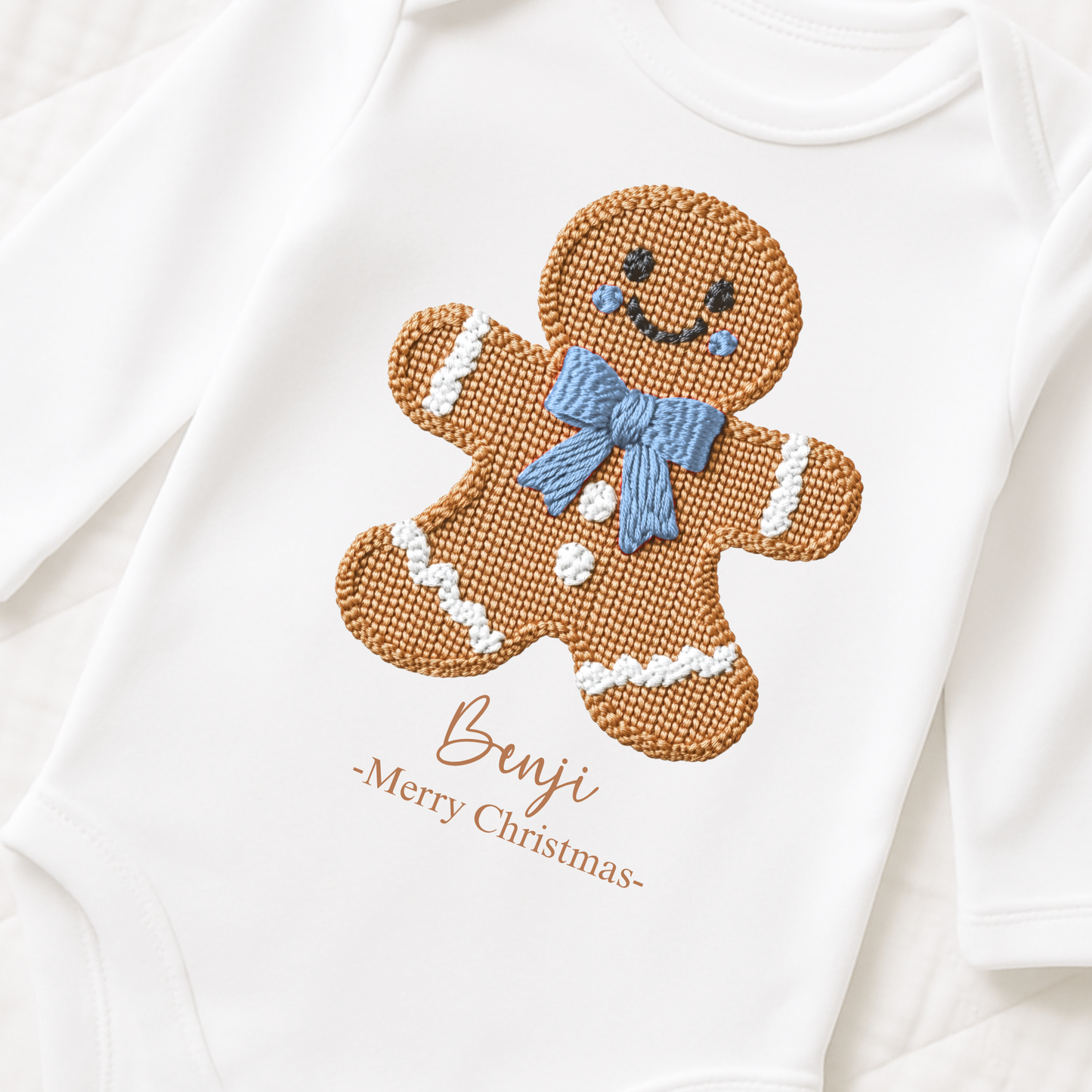 Personalised Christmas Baby Vest – Gingerbread or Santa Face – Embroidery Style Printed Baby Grow – Custom Name “Happy Christmas” – Pink Blue Red