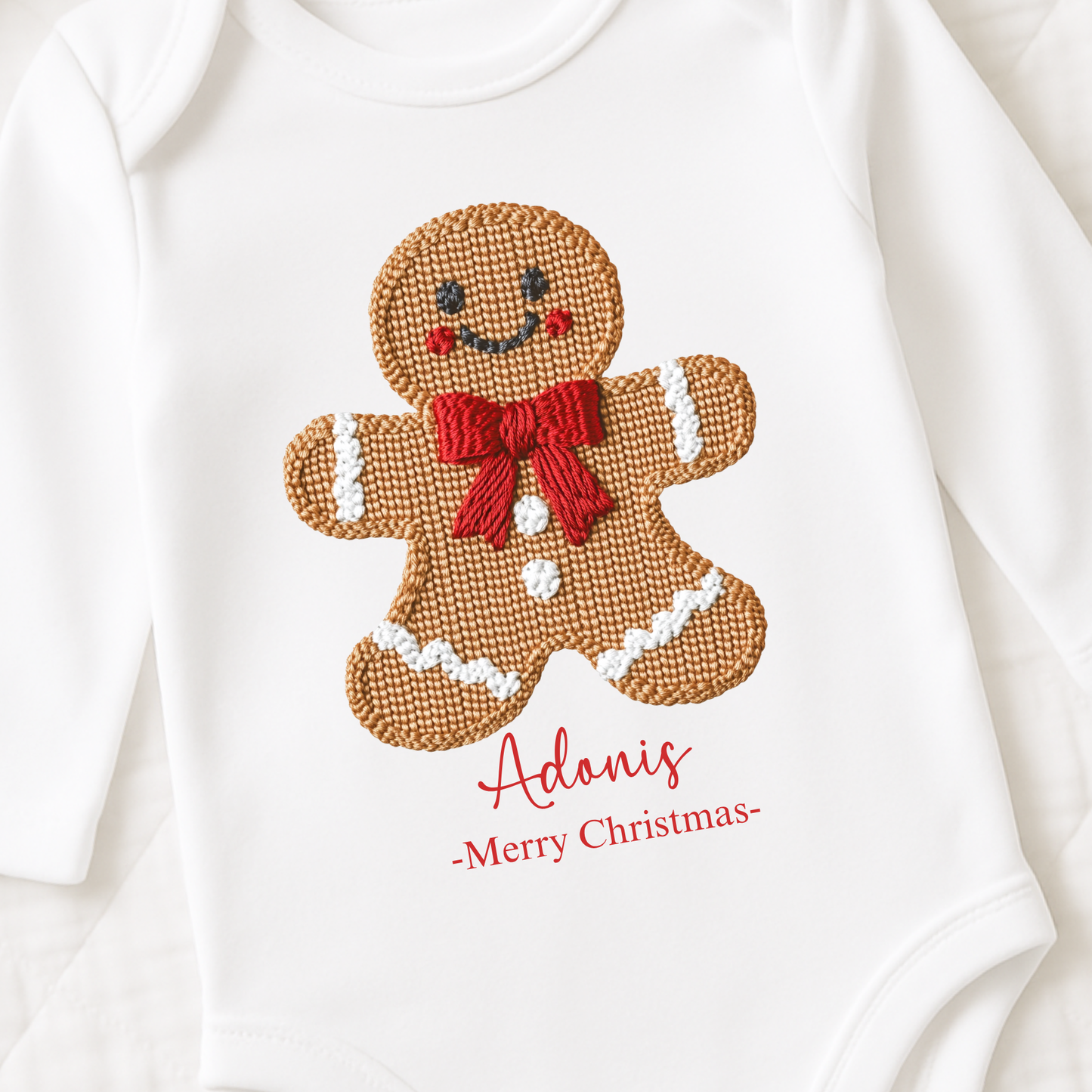 Personalised Christmas Baby Vest – Gingerbread or Santa Face – Embroidery Style Printed Baby Grow – Custom Name “Happy Christmas” – Pink Blue Red