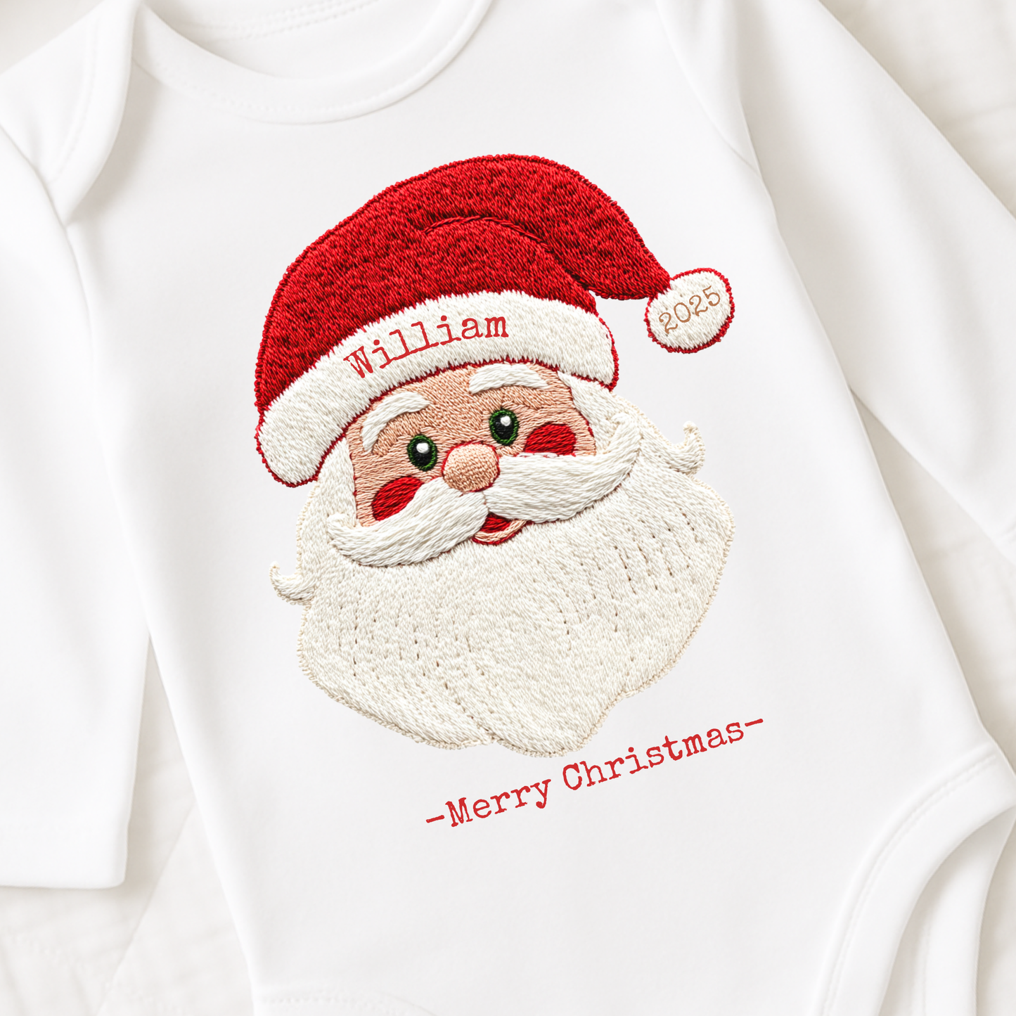 Personalised Christmas Baby Vest – Gingerbread or Santa Face – Embroidery Style Printed Baby Grow – Custom Name “Happy Christmas” – Pink Blue Red