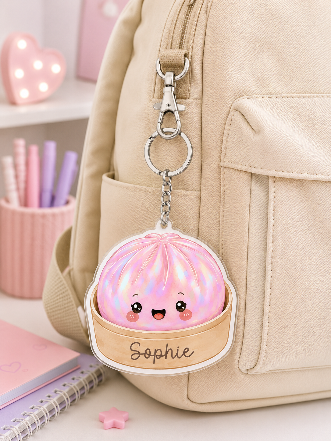 Personalised Viral little dumplings, 4 colours, keyring, bag charm, pencil case