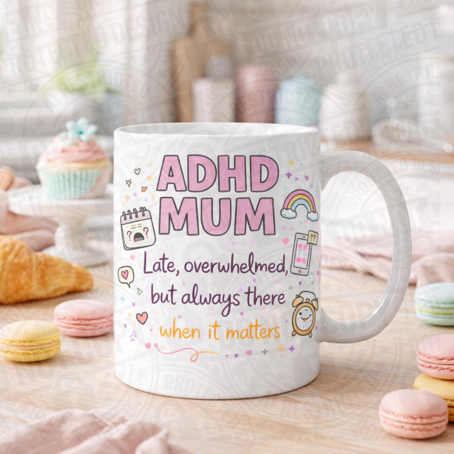 ADHD Mum, Mama cups, funny, pink designs