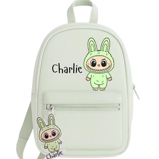 Personalized Monster Backpack: Kids School Bag with Zip Pull Keyring