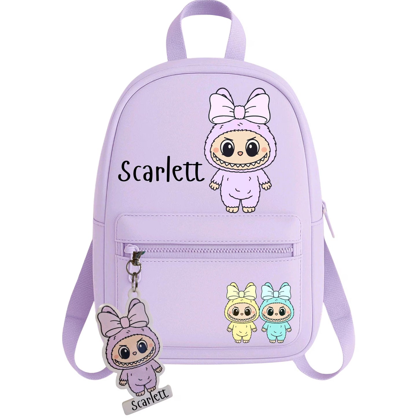 Personalized Monster Backpack: Kids School Bag with Zip Pull Keyring