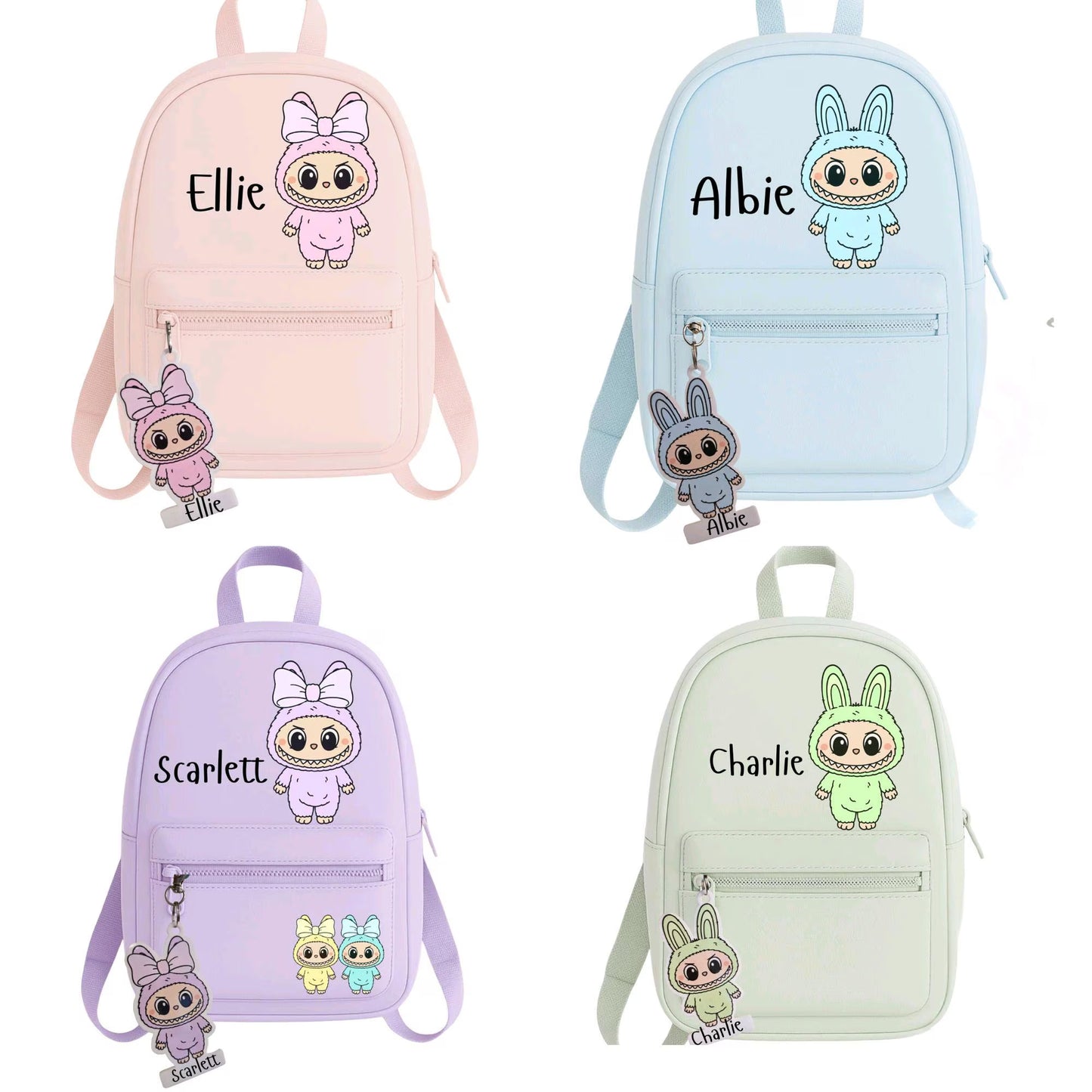 Personalized Monster Backpack: Kids School Bag with Zip Pull Keyring